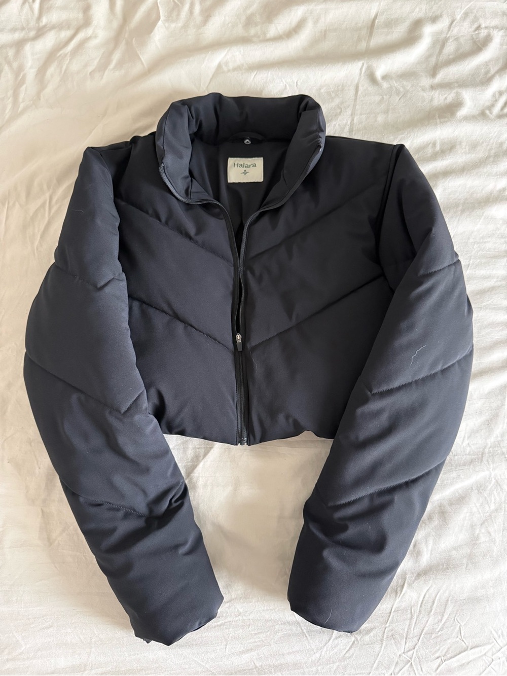 HALARA Black Cropped Puffer Jacket with High Collar